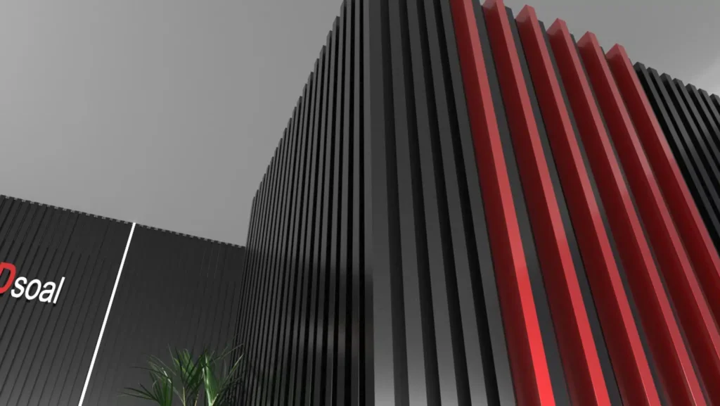 Rendered image of DSOAL fluted aluminum wall panels. 