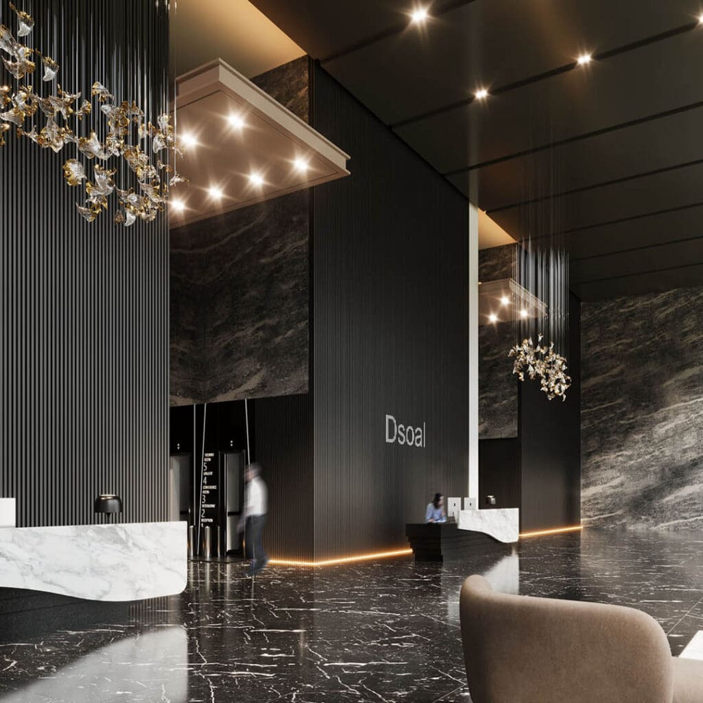 Modern building entrance featuring a DSOAL Fluted Aluminum Panel.